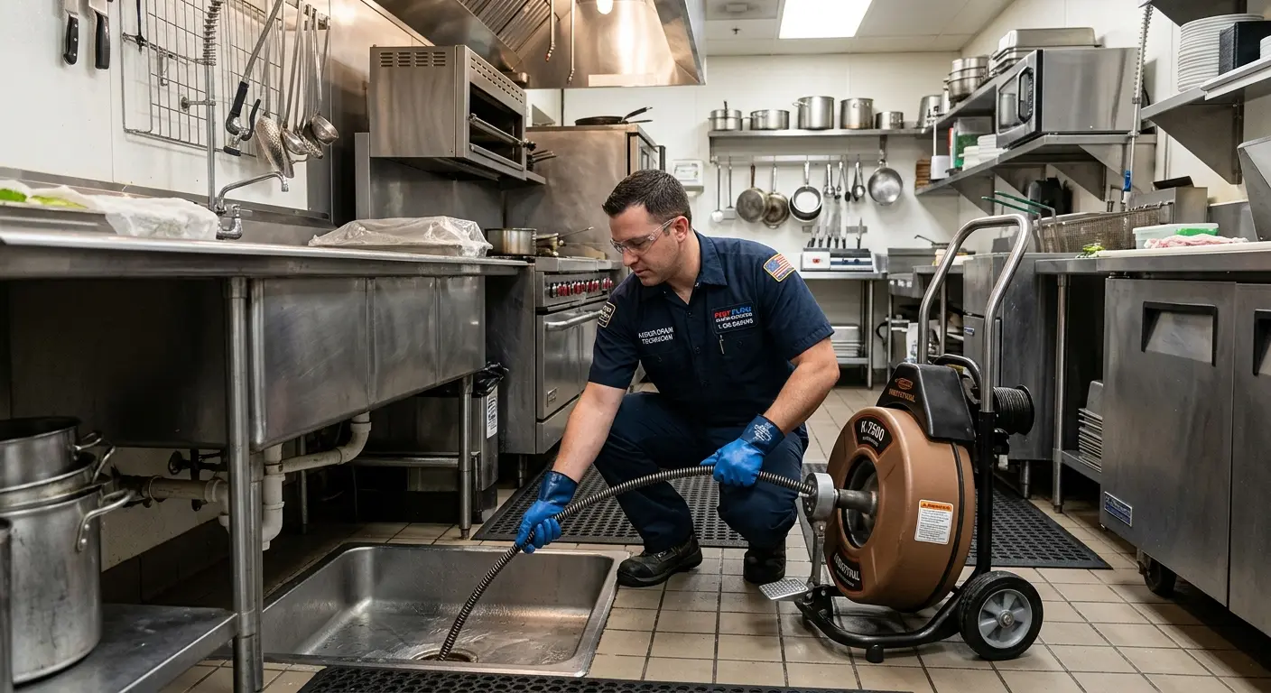 Commercial drain cleaning service in a restaurant kitchen in Monticello